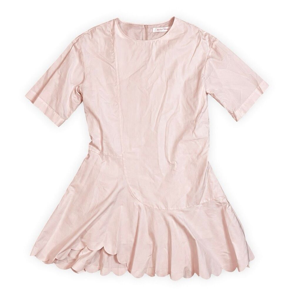 See By Chloe Blossom Pink Cotton Scallop Hem Mini Dress Size 36 US 4
